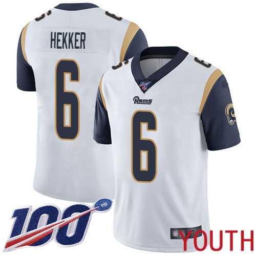 Los Angeles Rams Limited White Youth Johnny Hekker Road Jersey NFL Football 6 100th Season Vapor Untouchable